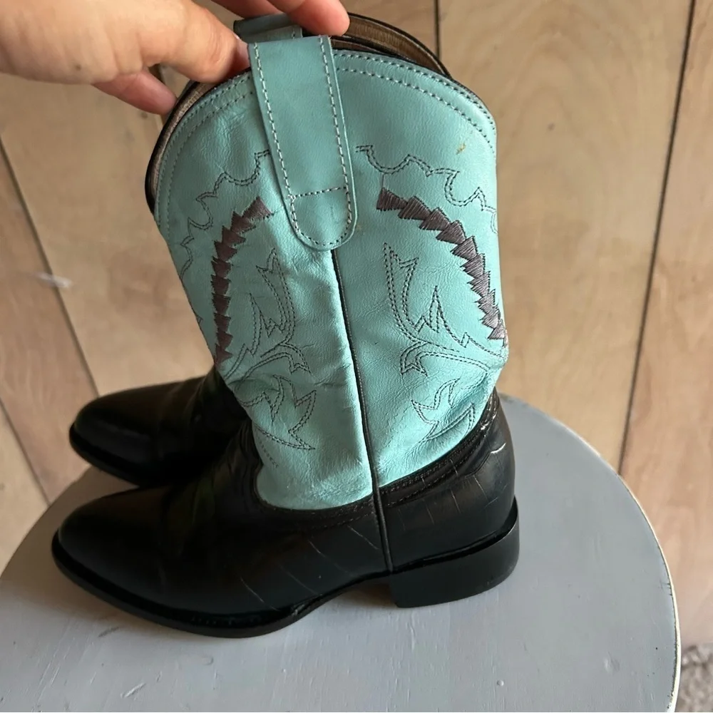 Ferrini Girls black turquoise Cowhide Leather Western Cowgirl Boots Size 13